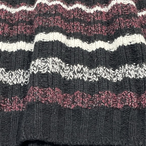 Zara Sweater XL Dark Multi Stripe Heavy Knit Wool Blend Mock Neck Oversized - Picture 6 of 16